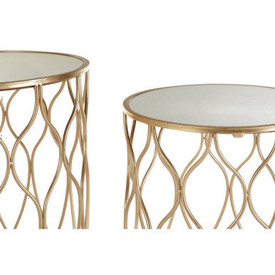 Set of 2 Mirrored Glass Top Side Tables with Gold Metal Frame | Arcana