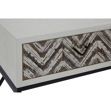 Natural Wood 2-Drawer Console Table with Geometric Assorted Front and Black Metal Legs | Lombok