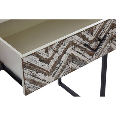 Natural Wood 2-Drawer Console Table with Geometric Assorted Front and Black Metal Legs | Lombok