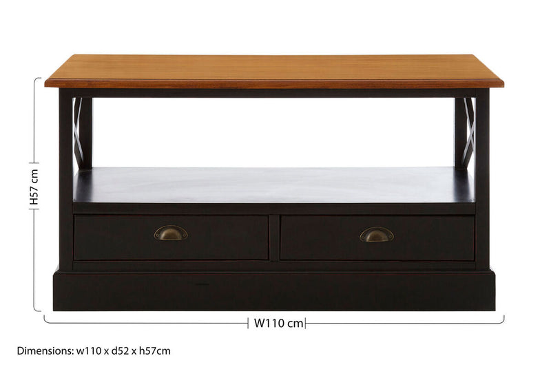 Black Rectangular Storage Coffee Table with Drawers | Virginia