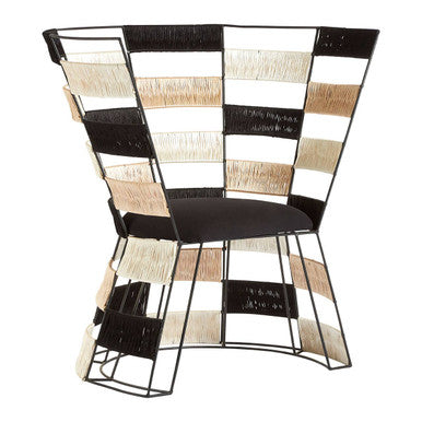 Beige and Black and White Woven Chair | Fusion