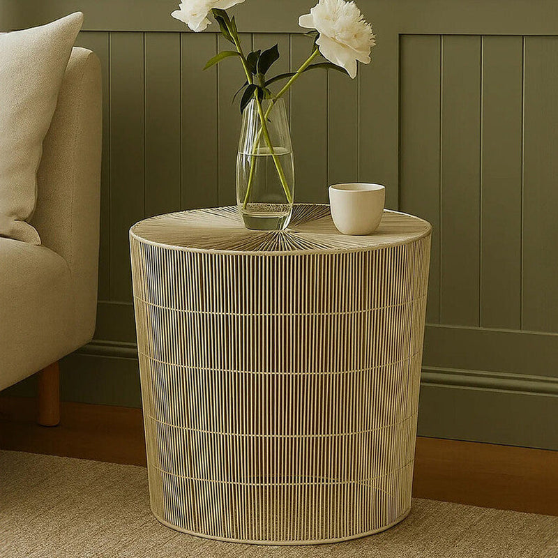 Silver Pewter-Finish Iron Cage Side Table with Concentric Circle Design, Templar
