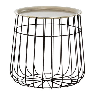 Silver Recessed Top Side Table with Black Wireframe Iron Base | Templar
