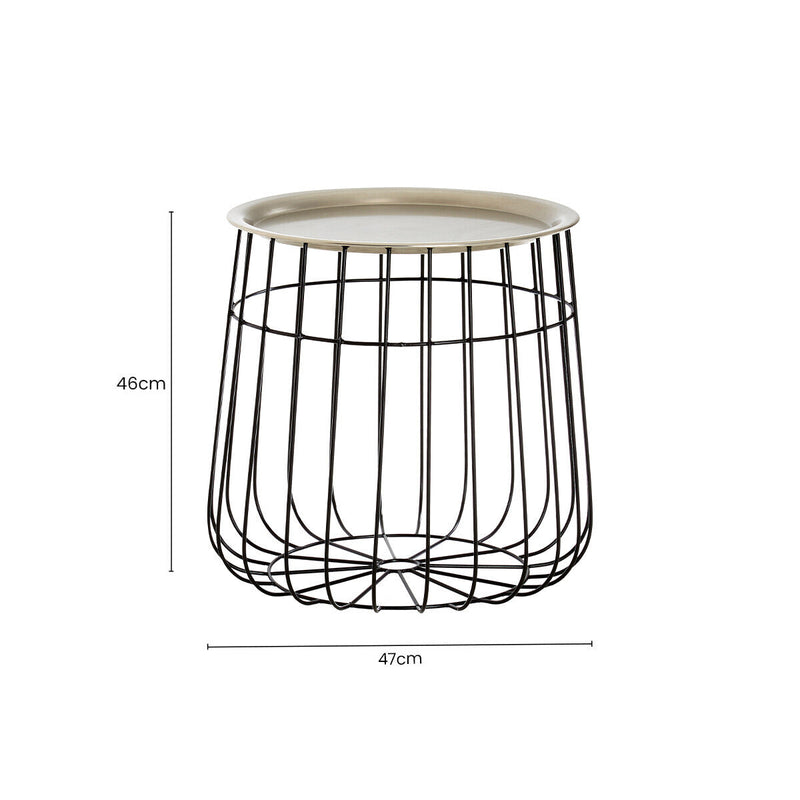 Silver Recessed Top Side Table with Black Wireframe Iron Base | Templar