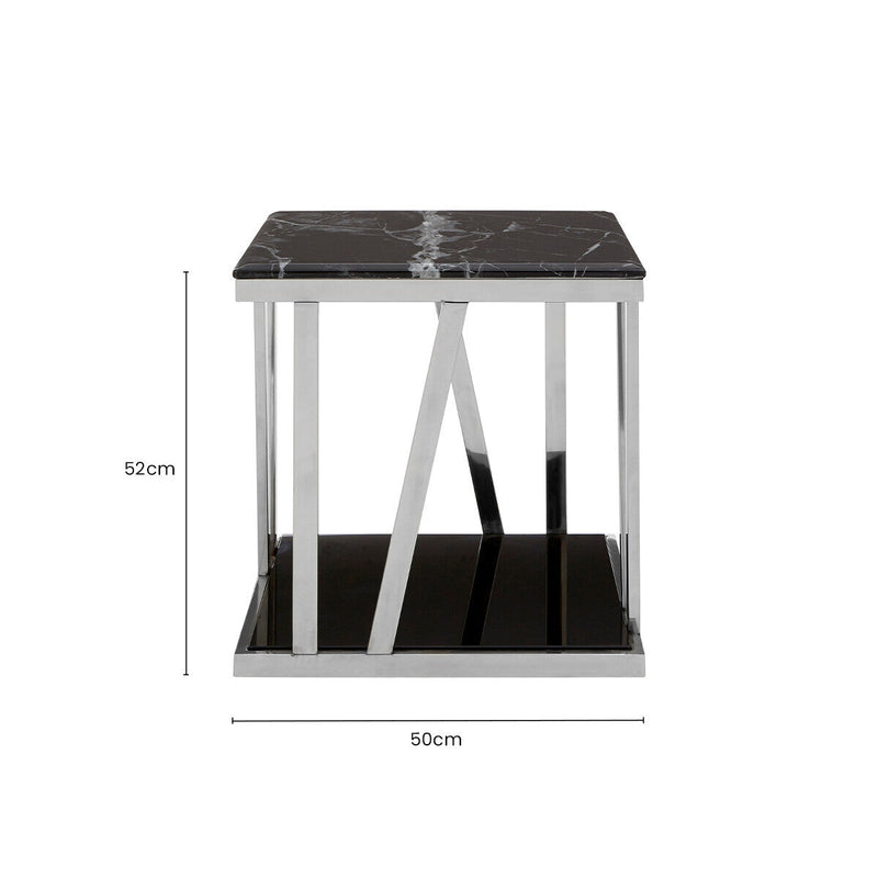 Ackley Black Marble and Silver Finish Square Side Table