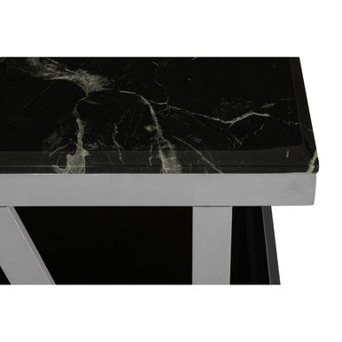 Black Marble Top and 1 Lower Shelf Coffee Table with Silver Stainless Steel Frame | Ackley