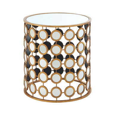 Gold Distressed Metal Mirror Side Table with Circular Mirrored Top | Zariah