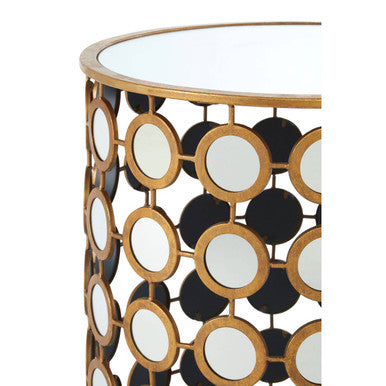 Gold Distressed Metal Mirror Side Table with Circular Mirrored Top | Zariah