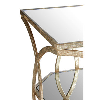 Tempered Glass Tops and 1 Lower Shelf Side Table with Silver Interlinked Geometric Metal Frame | Zariah