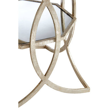 Tempered Glass Tops and 1 Lower Shelf Side Table with Silver Interlinked Geometric Metal Frame | Zariah