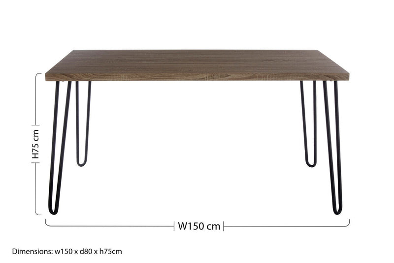Natural Nordic Wood Effect Veneer Top Dining Table with Black Metal Hairpin Legs | Borough