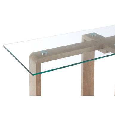 Clear Tempered Glass Top Console Table with Natural Wood Effect Legs | Barton