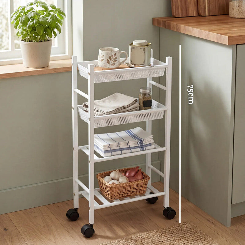 4 Tier White Trolley with Basket | Dara