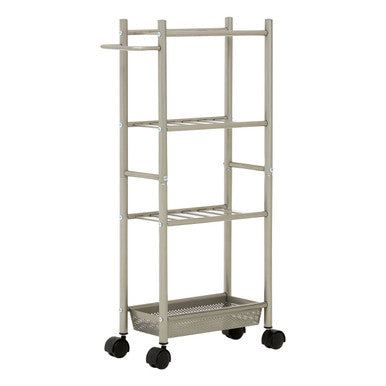 4 Tier Silver Metal Trolley with Basket | Dara