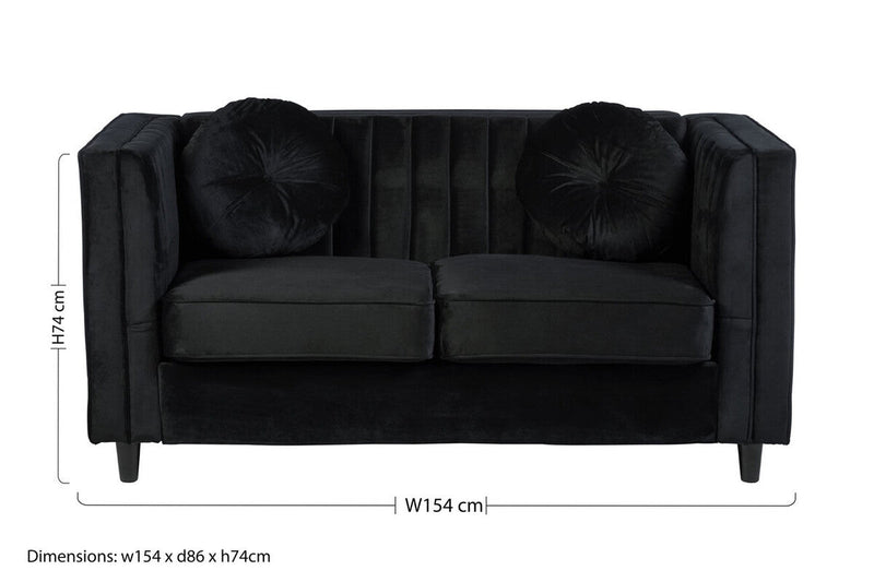2 Seater Black Velvet Sofa | Farah