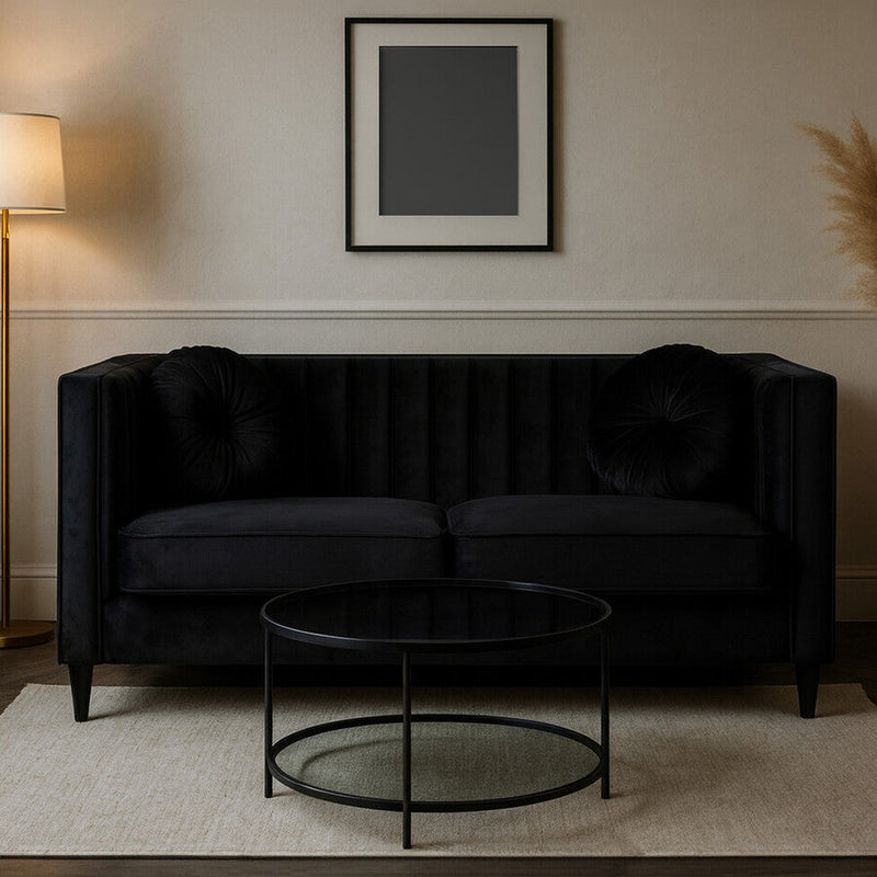 2 Seater Black Velvet Sofa | Farah