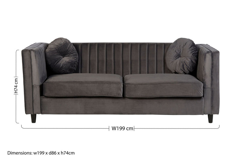 3 Seater Grey Velvet Sofa | Farah