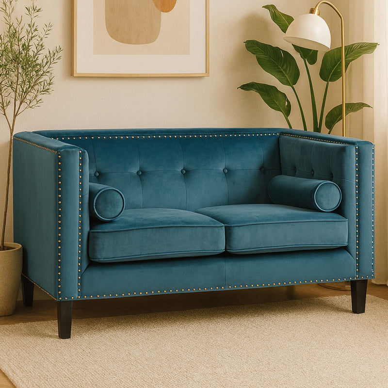 2 Seater Teal Blue Velvet Sofa | Felisa