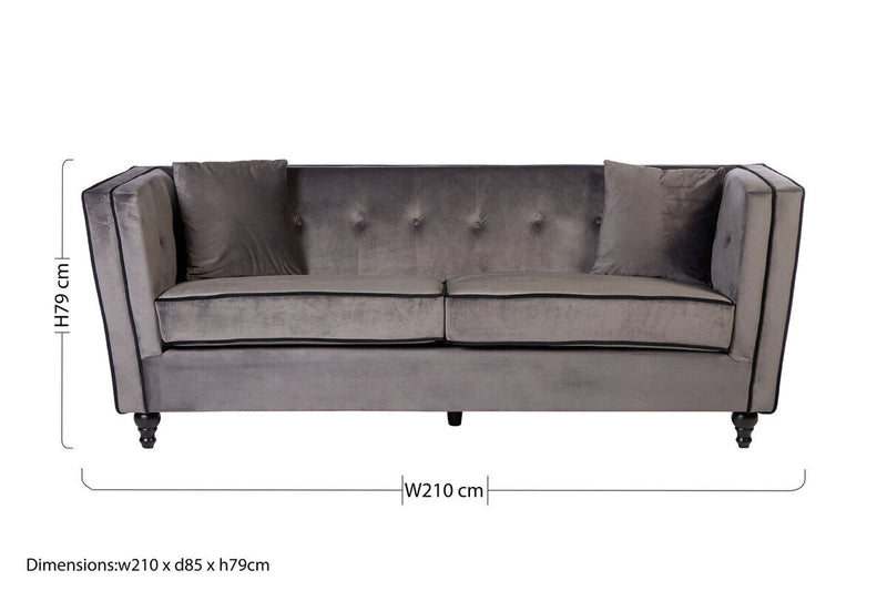 3 Seater Grey Velvet Sofa | Ferris