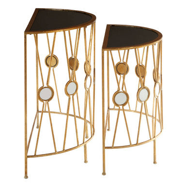 Set of 2 Black Glass Tops Console Tables with Gold Finish Cross Frame | Faiza