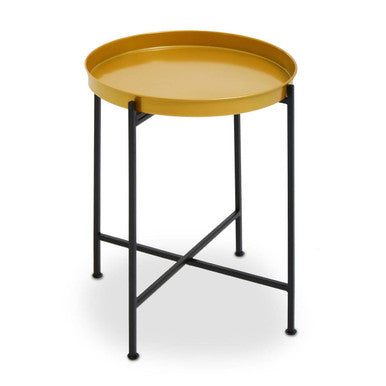 Small Brass Finish Tray Top and Black Metal Base Side Table | Hege