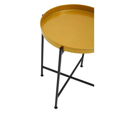 Small Brass Finish Tray Top and Black Metal Base Side Table | Hege