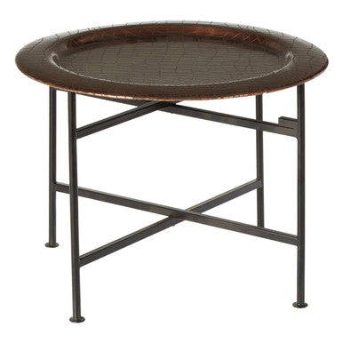 Crocodile Texture Copper Finish Top Round Side Table with Black Metal Base | Hege