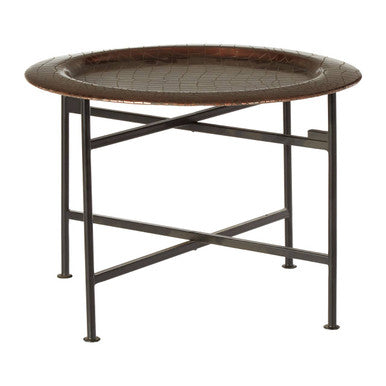 Crocodile Texture Copper Finish Top Round Side Table with Black Metal Base | Hege