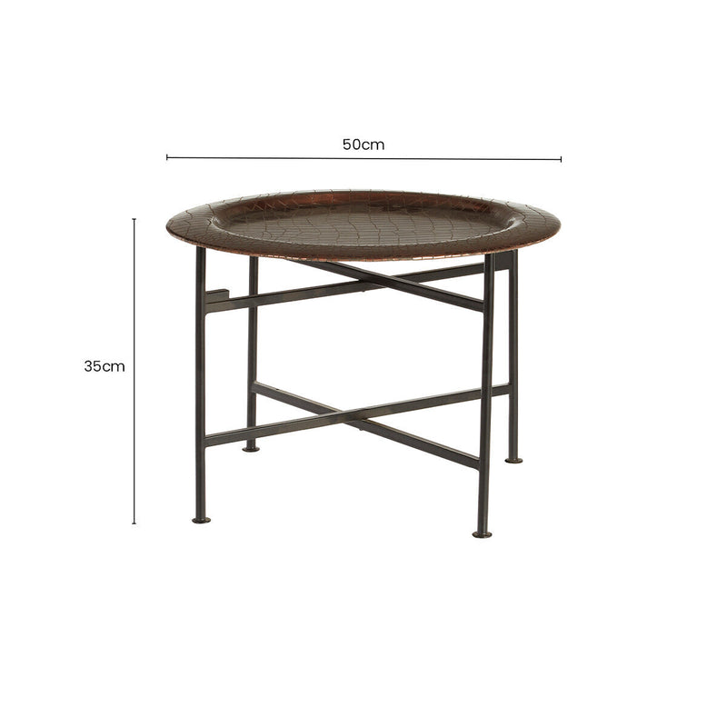 Crocodile Texture Copper Finish Top Round Side Table with Black Metal Base | Hege