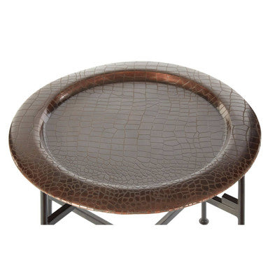 Crocodile Texture Copper Finish Top Round Side Table with Black Metal Base | Hege