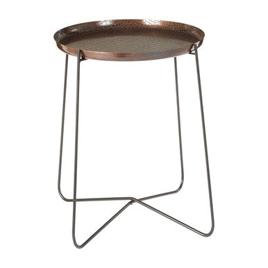 Crocodile Texture Copper Finish Top and Black Metal Base Round Side Table | Hege