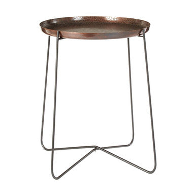 Crocodile Texture Copper Finish Top and Black Metal Base Round Side Table | Hege