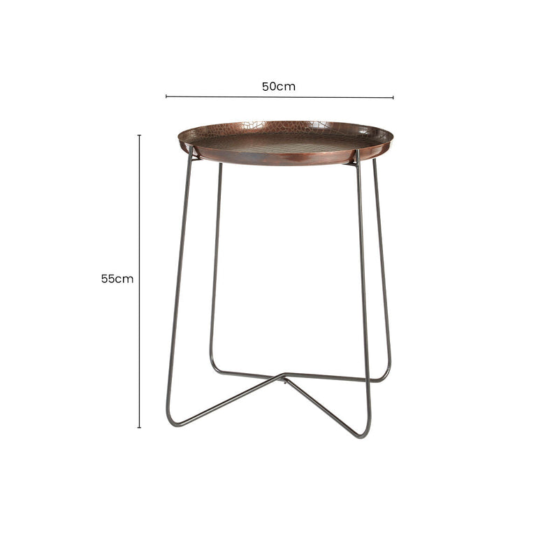 Crocodile Texture Copper Finish Top and Black Metal Base Round Side Table | Hege