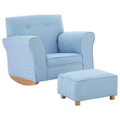 Blue and White Stripe Rocking Chair with Footstool | Kids