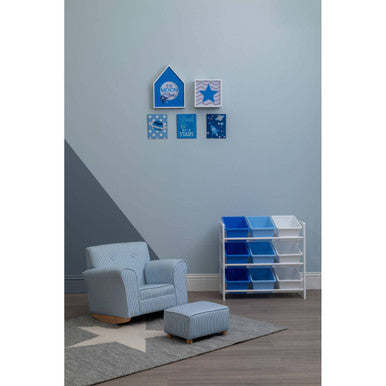 Blue and White Stripe Rocking Chair with Footstool | Kids
