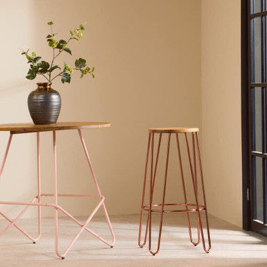 Rose Gold Finish Wooden Top Bar Stool with Metal Legs | District