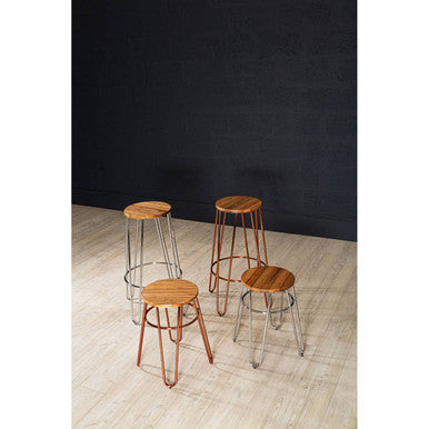 Rose Gold Finish Wooden Top Bar Stool with Metal Legs | District