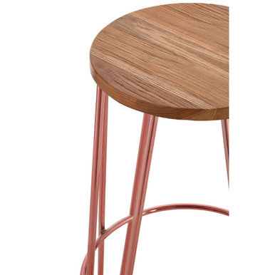Rose Gold Finish Wooden Top Bar Stool with Metal Legs | District