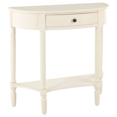 White Semi Circular Top Wooden One-Drawer Console Table with Lower Storage Shelf, Heritage