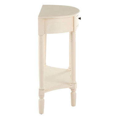 White Semi Circular Top Wooden One-Drawer Console Table with Lower Storage Shelf, Heritage