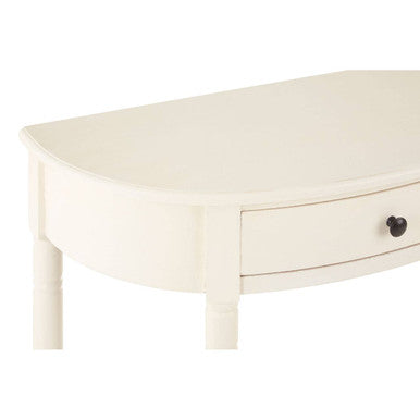 White Semi Circular Top Wooden One-Drawer Console Table with Lower Storage Shelf, Heritage