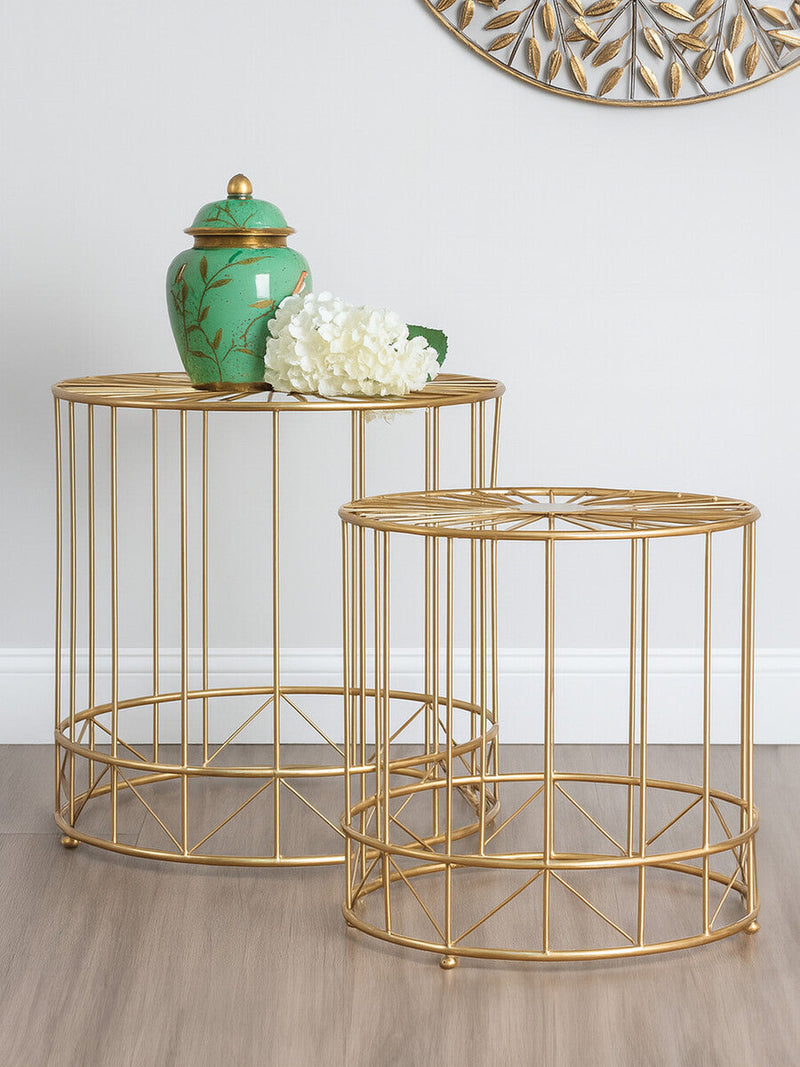 Gold Sunburst Tops Design Side Tables with Gold Meta Frame | Lexi