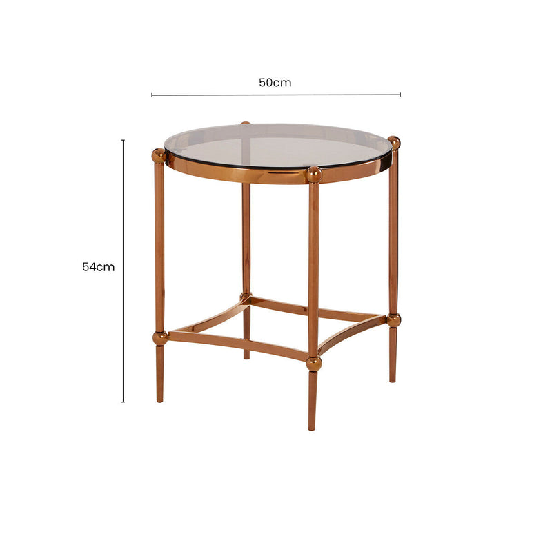 Rose Gold Steel Frame Side Table with Tempered Glass Top | Forli