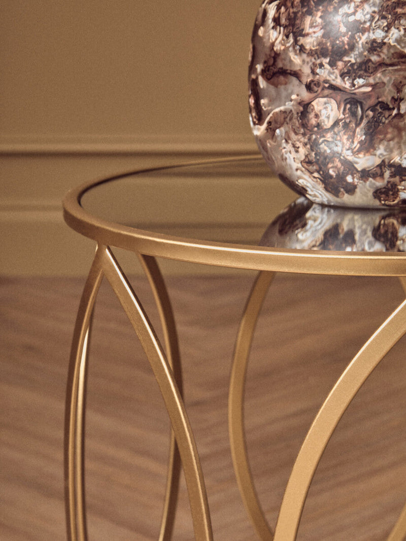 Set of 2 Gold Finish Metal Frame and Mirrored Top Side Tables | Arcana