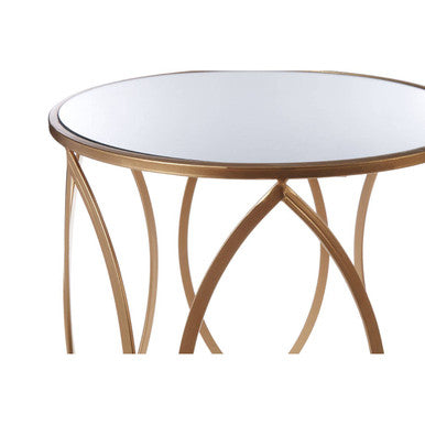 Set of 2 Gold Finish Metal Frame and Mirrored Top Side Tables | Arcana