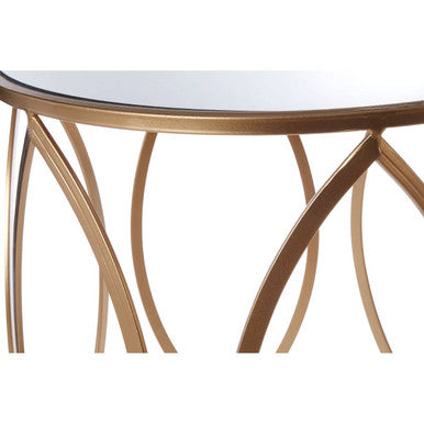 Set of 2 Gold Finish Metal Frame and Mirrored Top Side Tables | Arcana