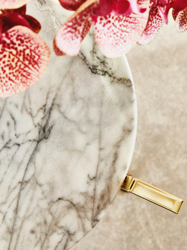 White Marble Top Side Table with Angular Gold Finish Metal Frame | Cibal