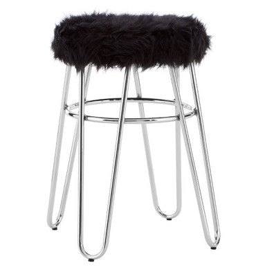 Black Faux Fur Stool | District