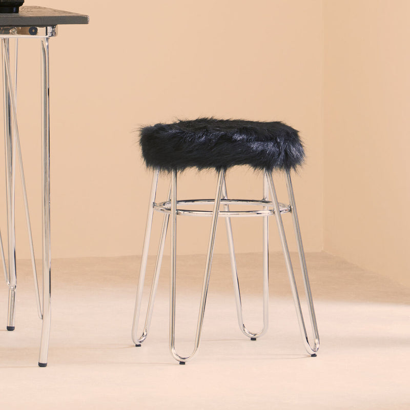 Black Faux Fur Stool | District