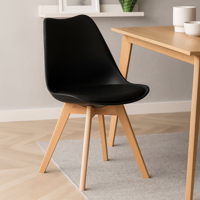 Black Chair with Cushion and Beech Wood Legs | Stockholm